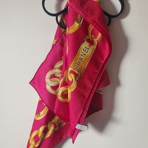 Chanel Scarf Vintage Red Gold Chains